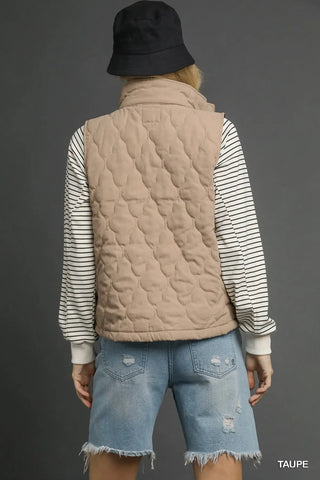 Quilted Leo Trim Zip-Up Vest