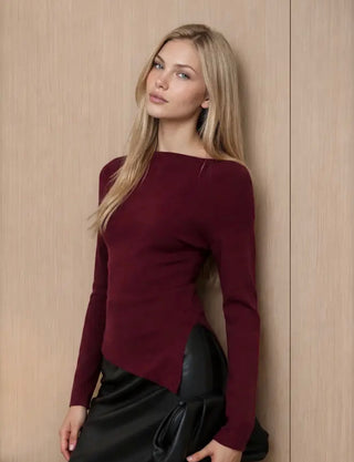 Wine Asymmetrical Sweater