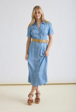 Chambray Button Down Midi Dress
