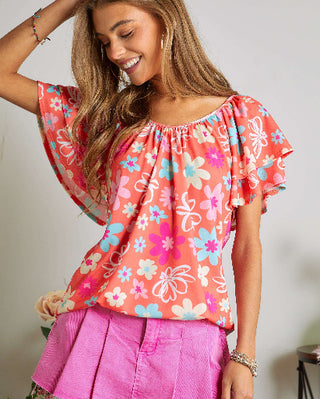 Coral Florals Top