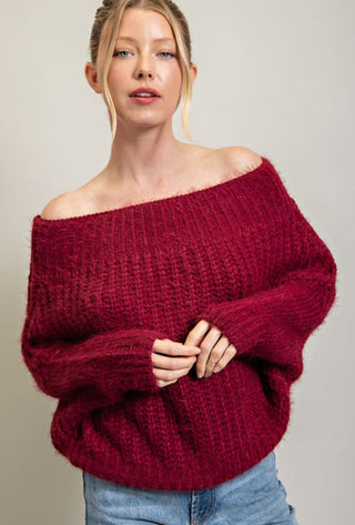 Merlot Off Shoulder Sweater