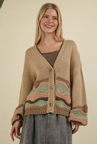 Taupe Wavey Stripe Cardi