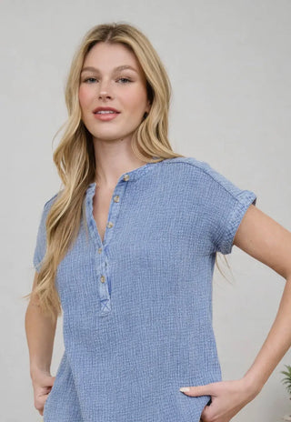 Henley Chambray Top