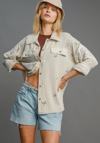 Sweet Detail Linen Bow Top