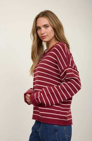 Wine Stripe Crewneck Sweater