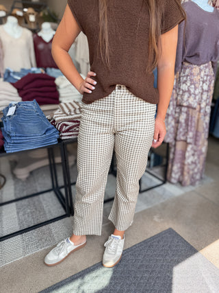 Taupe Gingham Barrel Pant