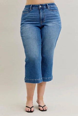 Curvy Audrey Mid Rise Wide Leg Crop Denim