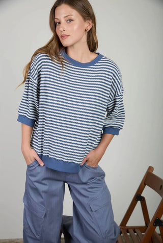 Blue Texture Stripe Top