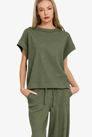 Dark Olive Ribbed Soft Knit Top