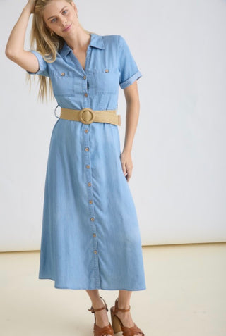 Chambray Button Down Midi Dress