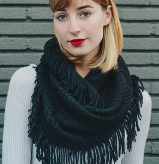 Pointelle Fringe Infinity Scarf