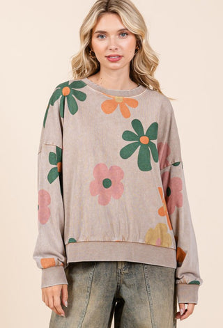 Mineral Wash Flower Crewneck