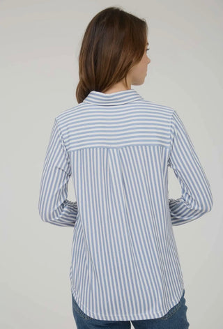 Blue Stripe Soft Knit Button Down
