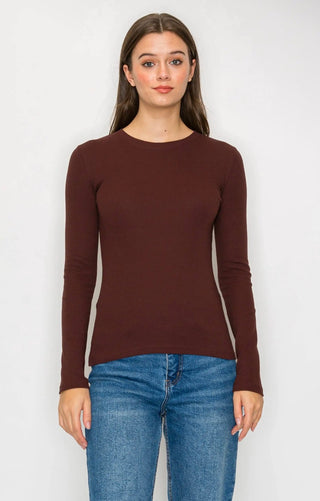 Brown Ribbed Long Sleeve Top