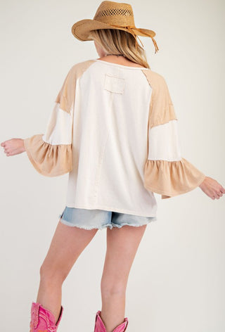 Tan Washed Ruffle Top