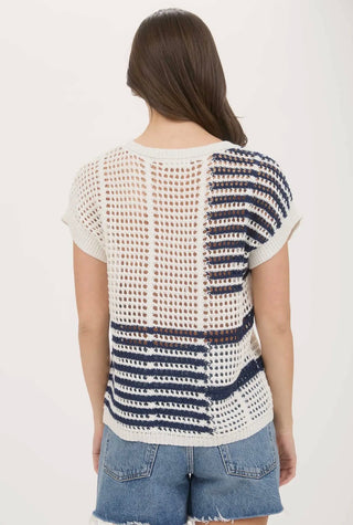 Navy & White Crochet Sweater