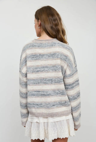 Multi Stripe Raw Edge Sweater