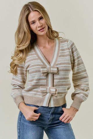 Taupe Bow Trim Cardigan