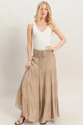 Taupe Tiered Maxi Skirt