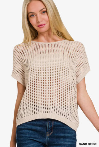 Sand Beige Sheer Knit Sweater