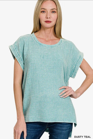 Dusty Teal Gauze Top