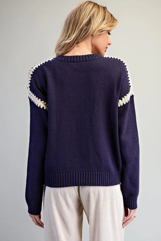 Navy Stitch Trim Sweater