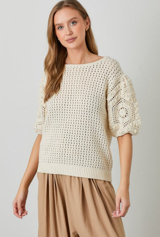 Cream Crochet Sleeve Sweater