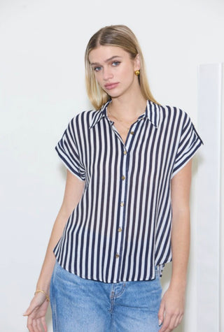 Navy Stripe Button Down