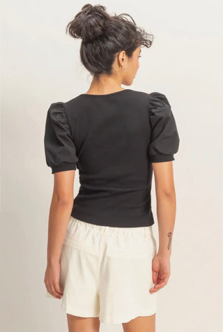 Black Puff Sleeve Top