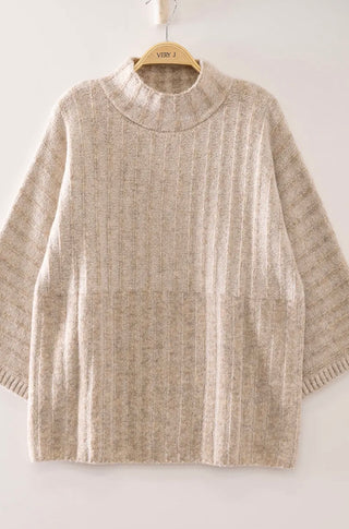 Oatmeal Ribbed Mock Sweater