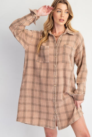 Plaid Mineral Wash Shirt Dress