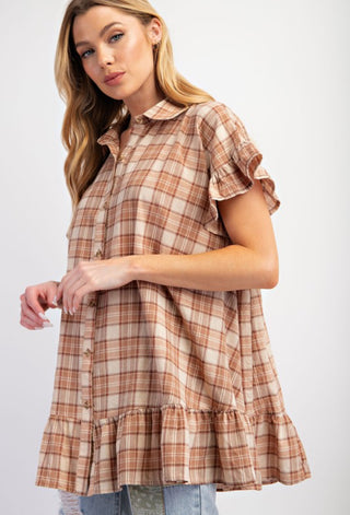 Plaid Ruffle Hem Top