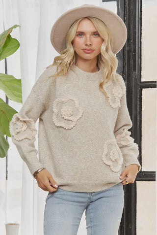 Cream Floral Appliqué Sweater