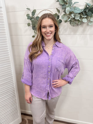 Lavender Washed Gauze Button Down