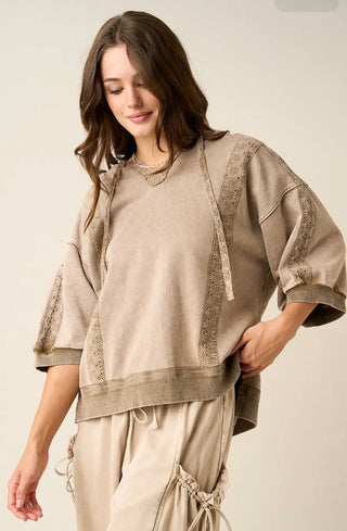 Mocha Crochet Trim Top