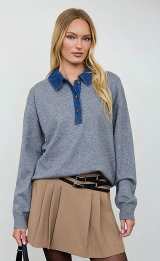 Grey Denim Collar Sweater
