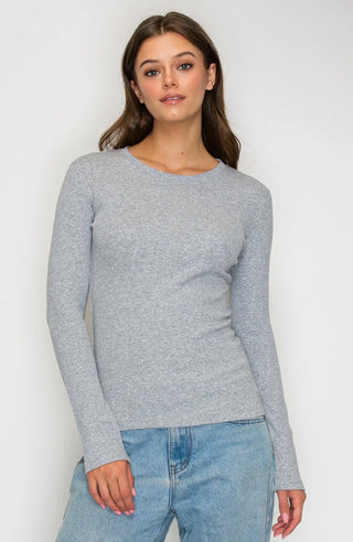 Grey Ribbed Long Sleeve Top