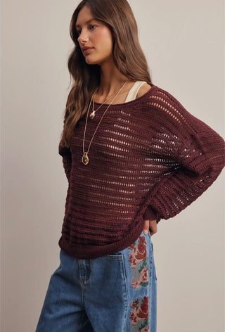 Wine Open Knit Sweater