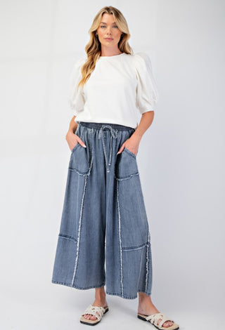 Washed Denim Fray Pant