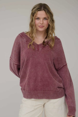Mineral Washed Wine Sweater