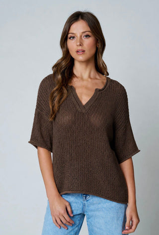 Chocolate Split Neck Sweater