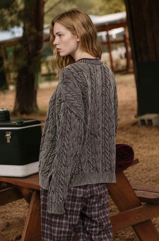 Brown Washed Cable Cardigan