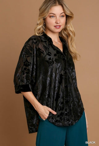 Black Velvet Burnout Blouse