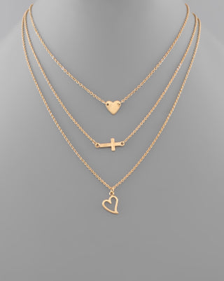 Heart & Cross Layer Necklace