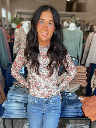 Cream Floral Mesh Top