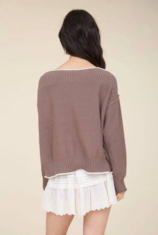 Mocha Contrast Trim Sweater