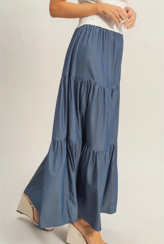Indigo Tiered Maxi Skirt