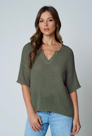 Olive Split Neck Sweater