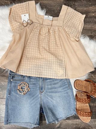 Khaki Gingham Babydoll Top