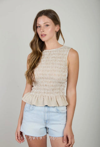 Tan Stripe Peplum Top